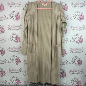 Wild skye cardigan open front pockets ribbed Elegant Beige Longline Cardigan